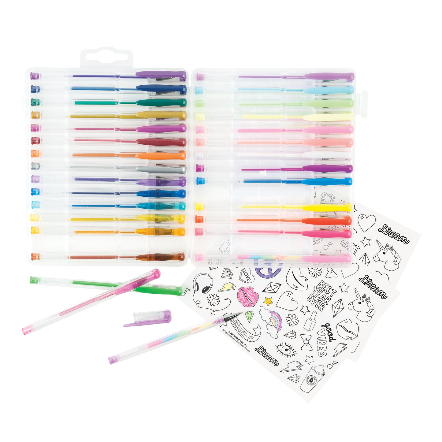 30 Gel Pen Set with Color Your Own Sticker Sheets