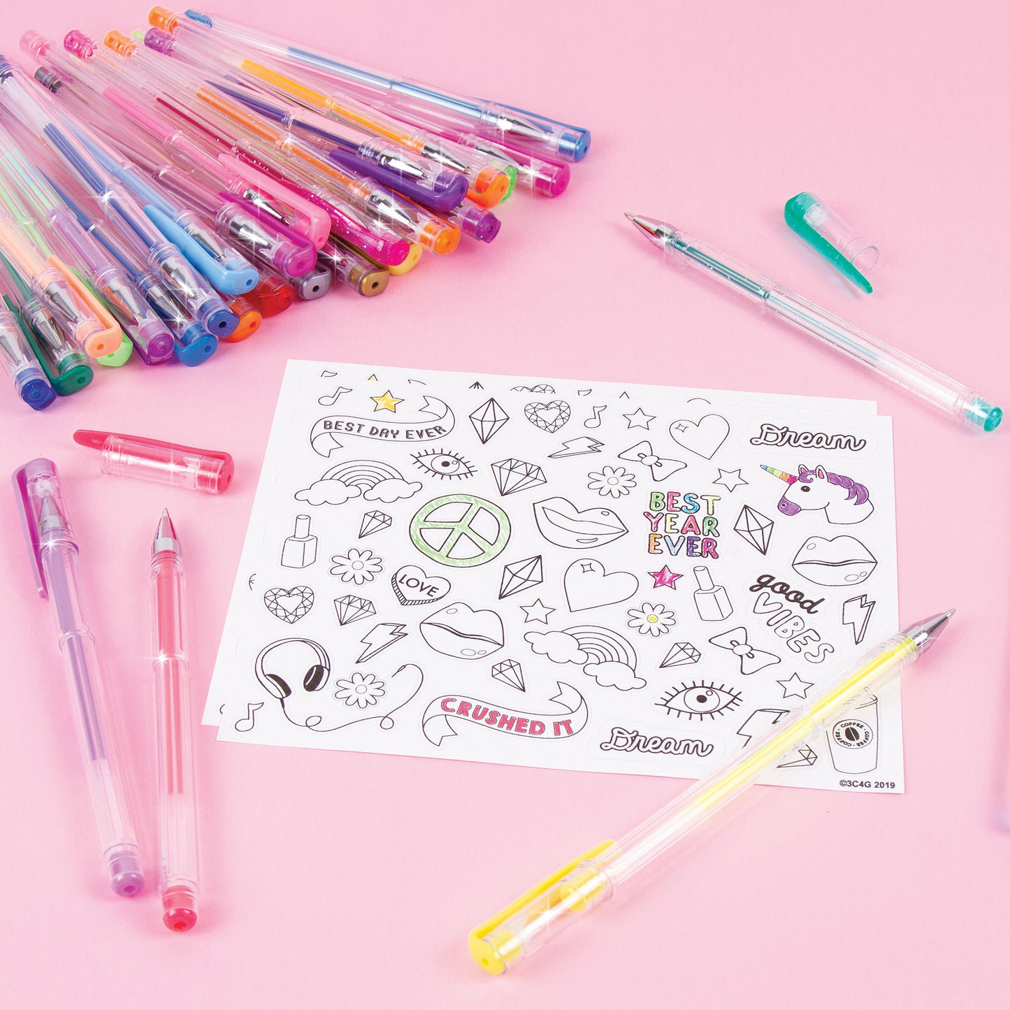 30 Gel Pen Set with Color Your Own Sticker Sheets