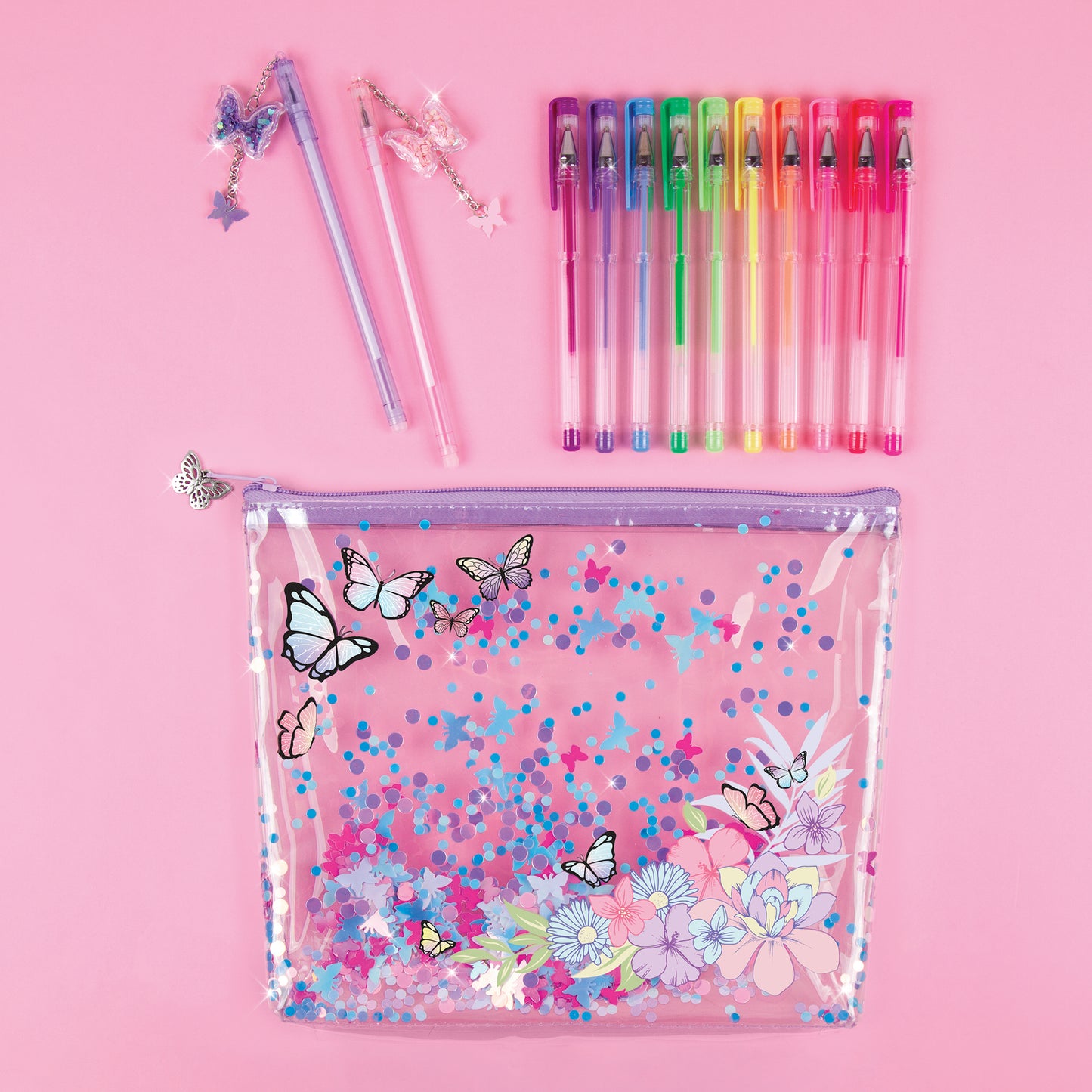 Butterfly Glitter Pouchand 12-Pack Pen Set