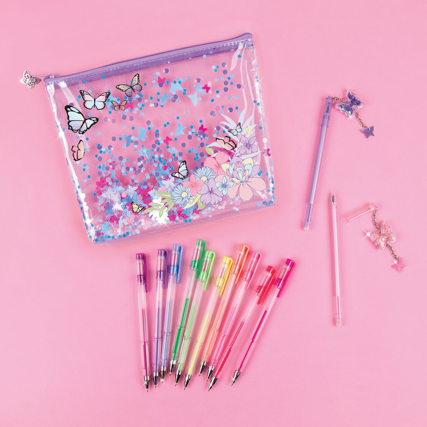 Butterfly Glitter Pouchand 12-Pack Pen Set