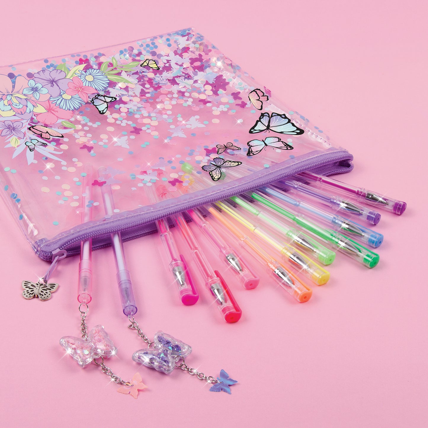 Butterfly Glitter Pouchand 12-Pack Pen Set