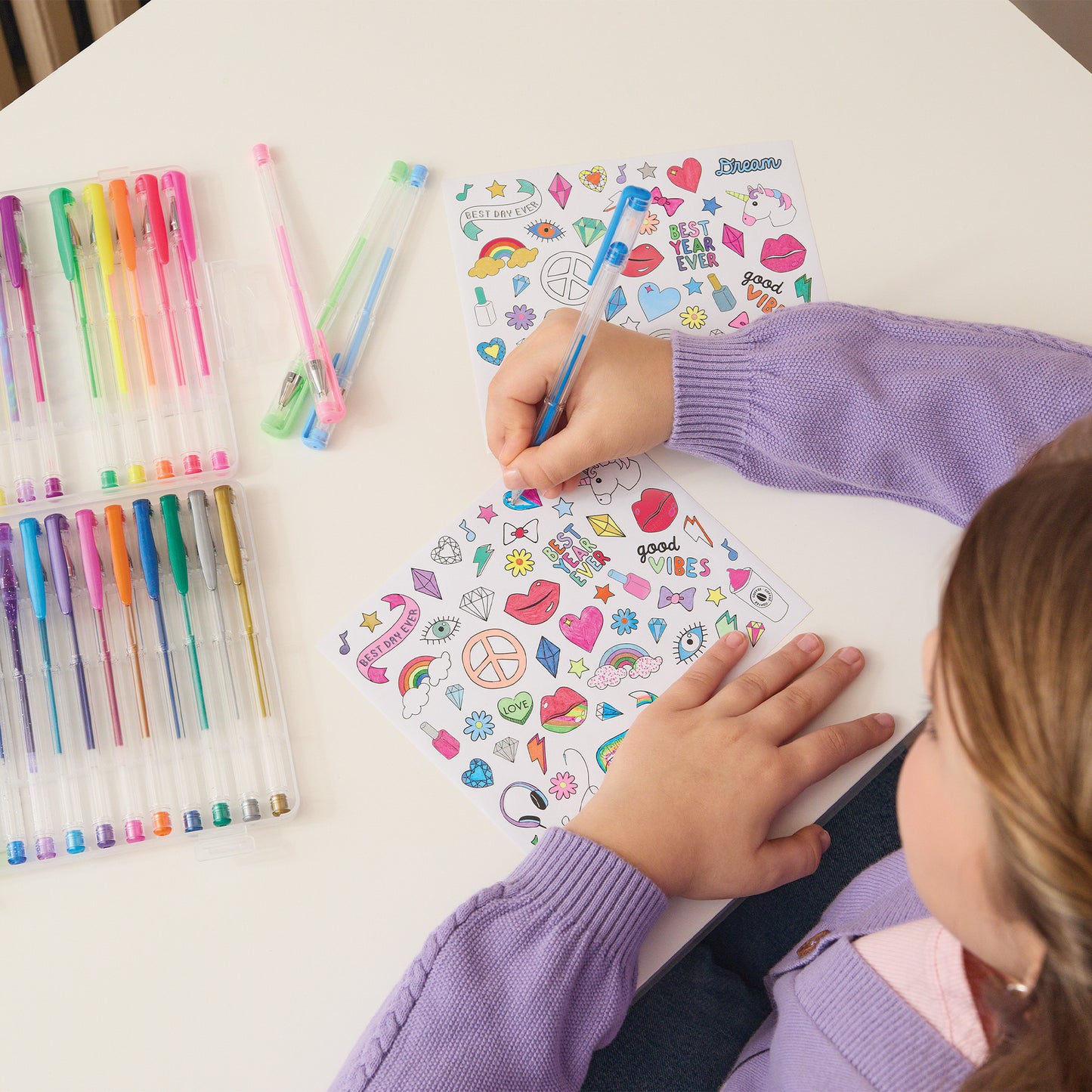 30 Gel Pen Set with Color Your Own Sticker Sheets
