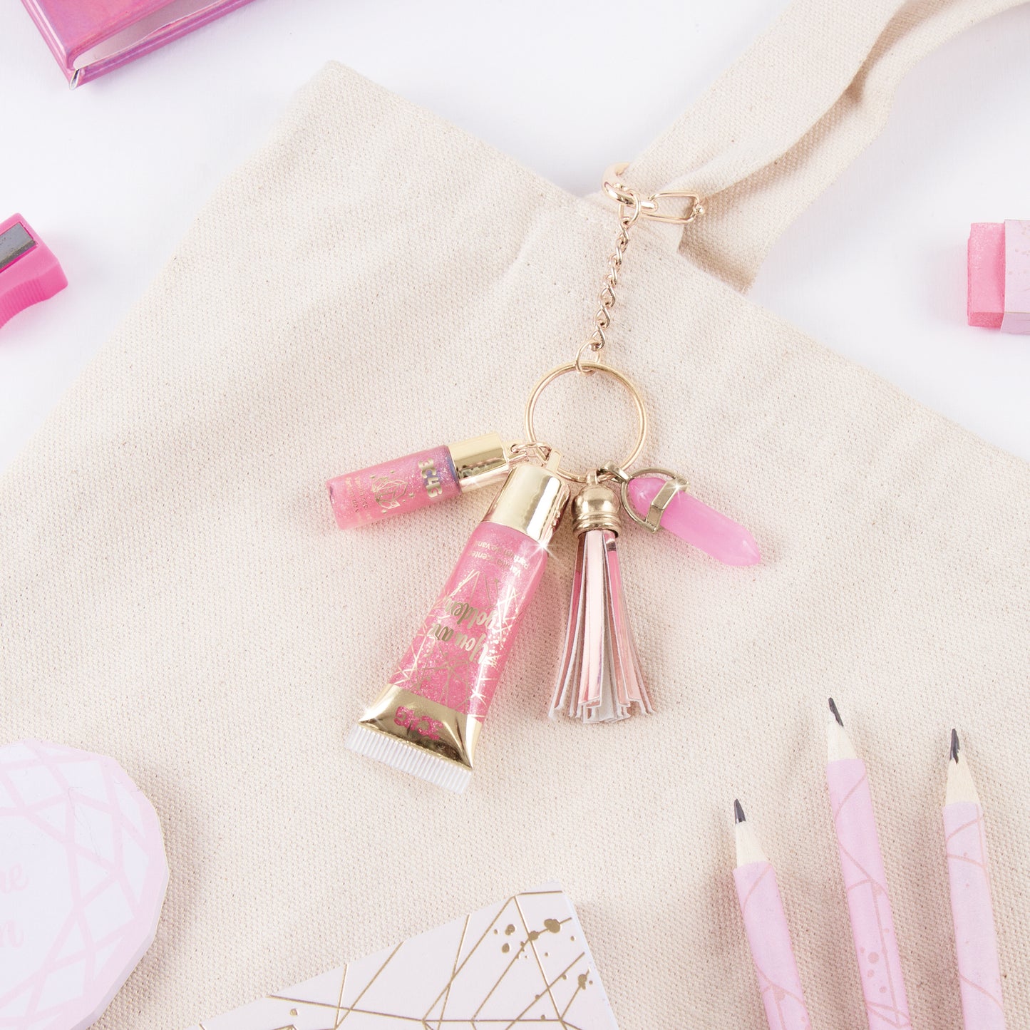 Pink & Gold Keychain Lip Gloss