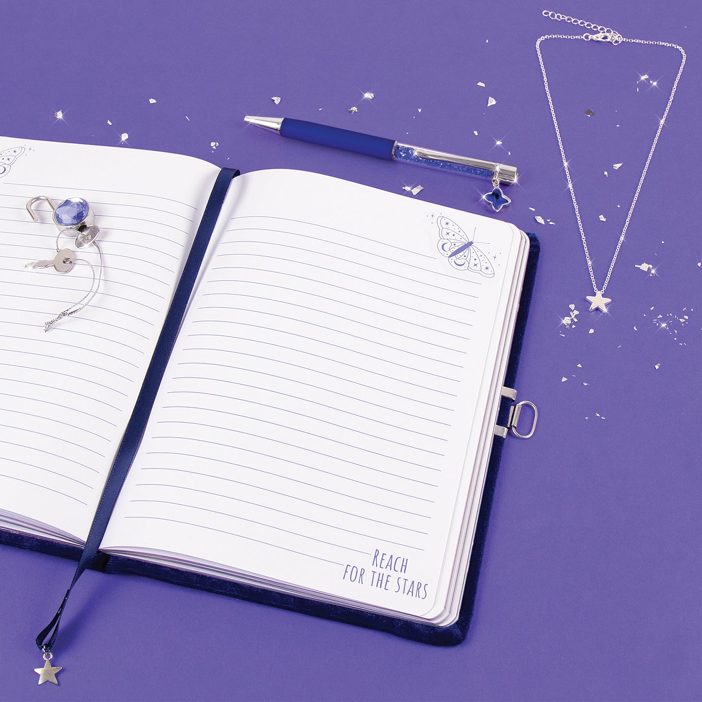 Celestial Velvet Journal with Necklace & Pen