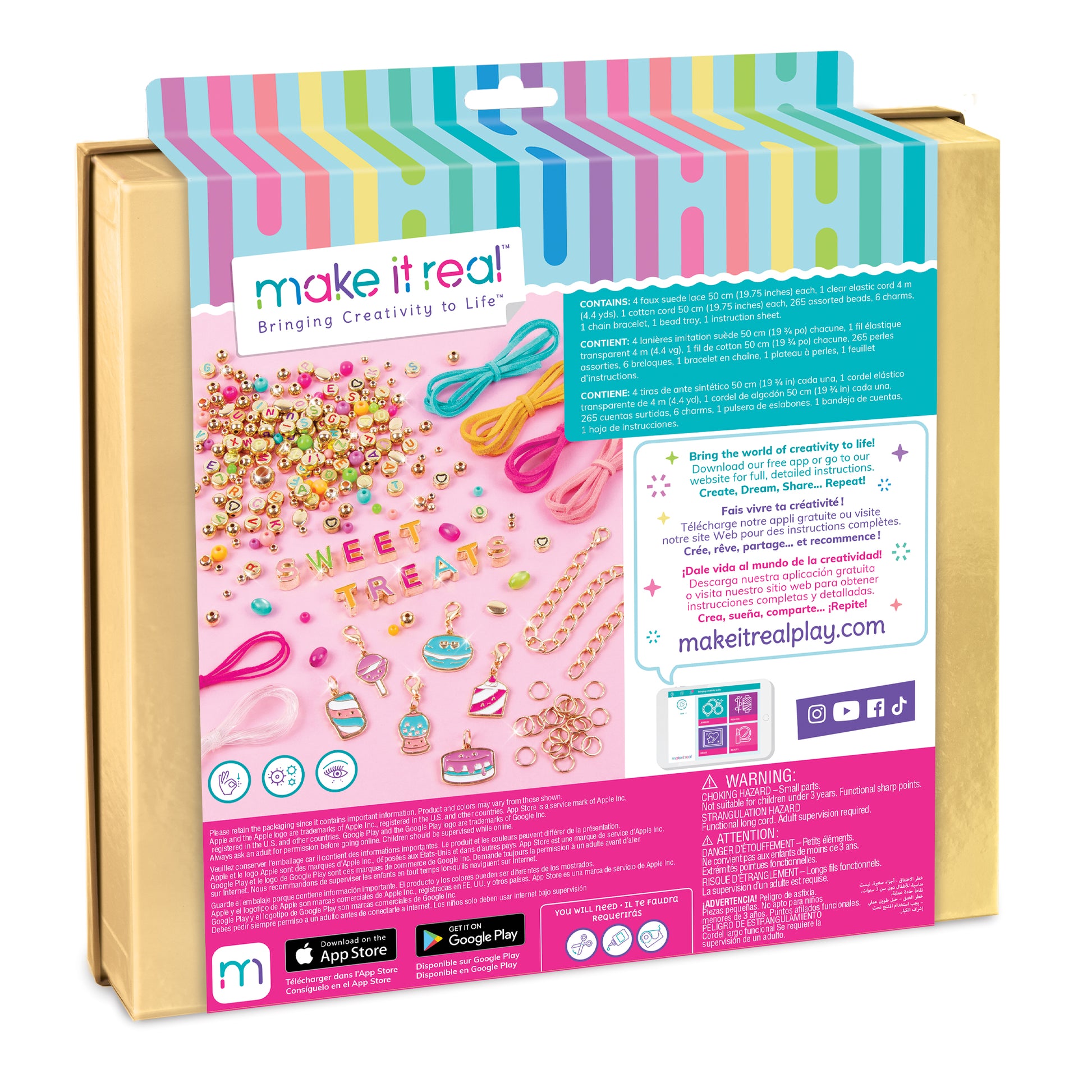 Make It Real: Rainbow DIY Bling Bracelets Kit - Create 5 Unique Cord Charm  Bracelets, 82 Pieces, Includes Play Tray, All-In-One, Tweens & Girls, Arts  & Crafts, Kids Ages 8+ 