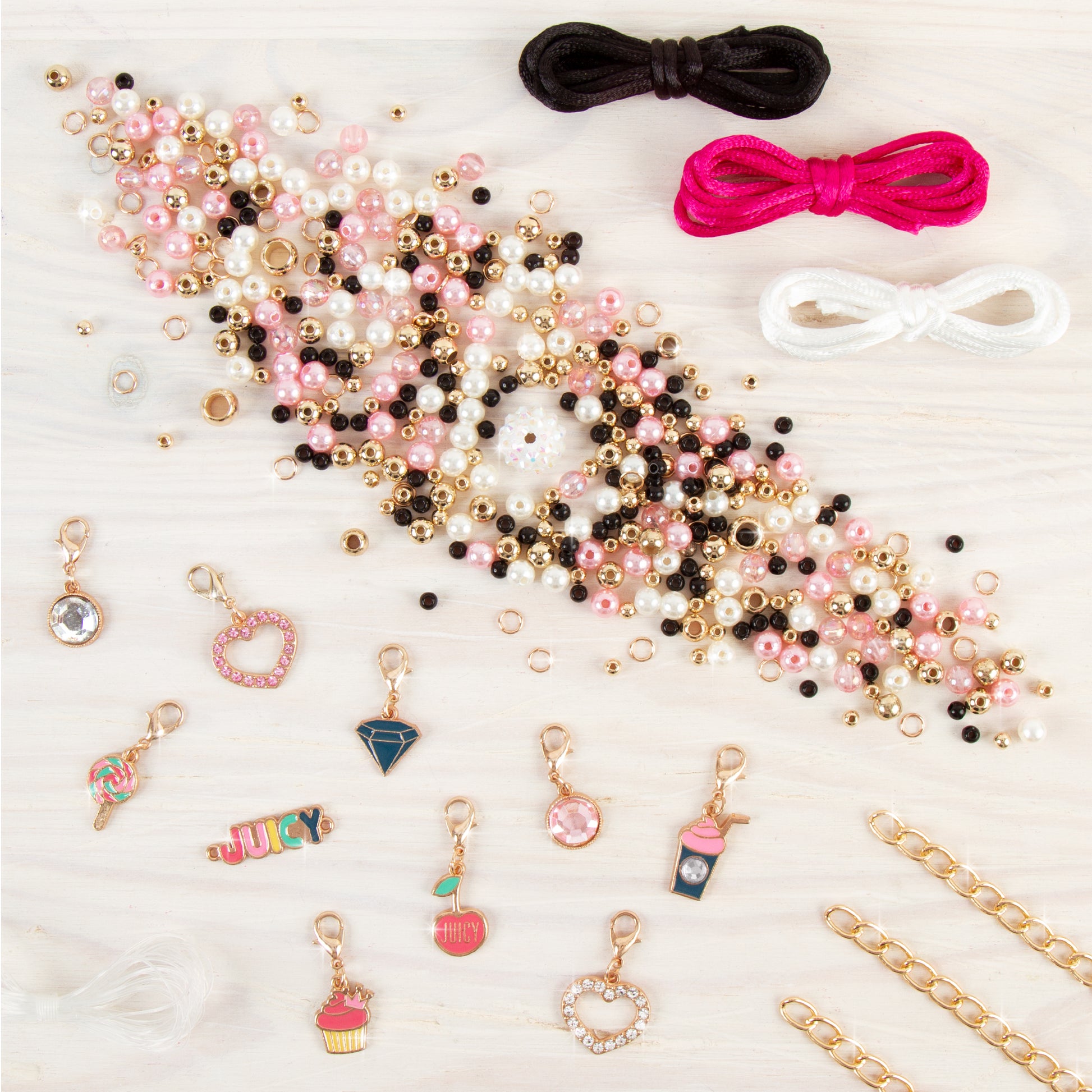 Juicy Couture: Perfectly Pink DIY Bracelets Kit- Create 8 Charm Bracelets,  185 Pieces, 8 Juicy Charms,Tweens Ages 8+