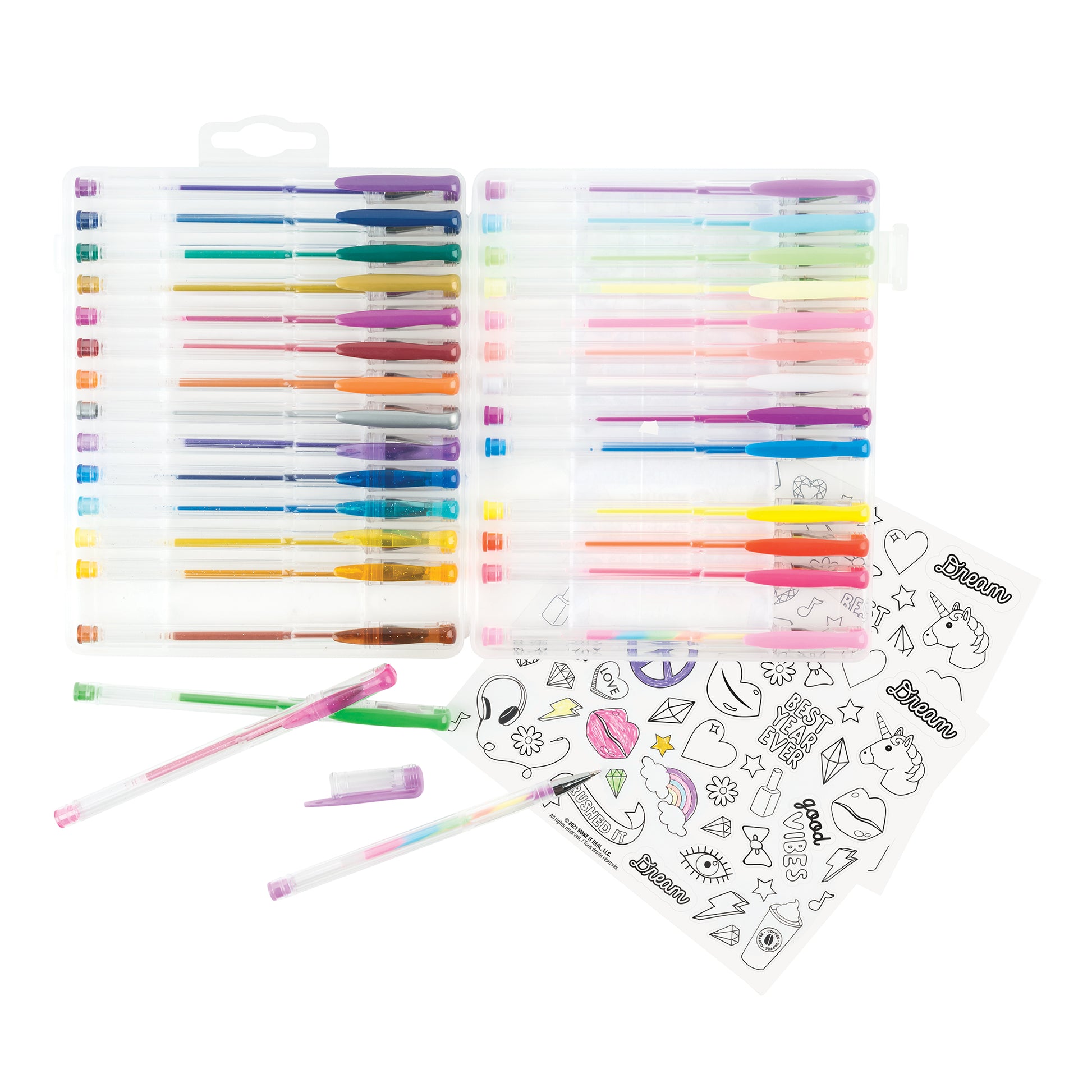 30 Gel Pen Set with Color Your Own Sticker Sheets – Make It Real